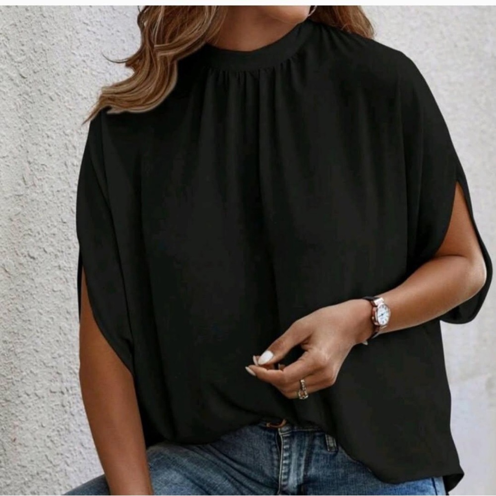 SHEIN Black Boxy Short Sleeve Blouse